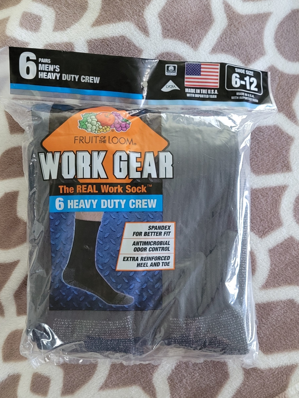 Fruit of the Loom Men's Work Gear Heavy Duty Crew Socks - Black (6 Pack)